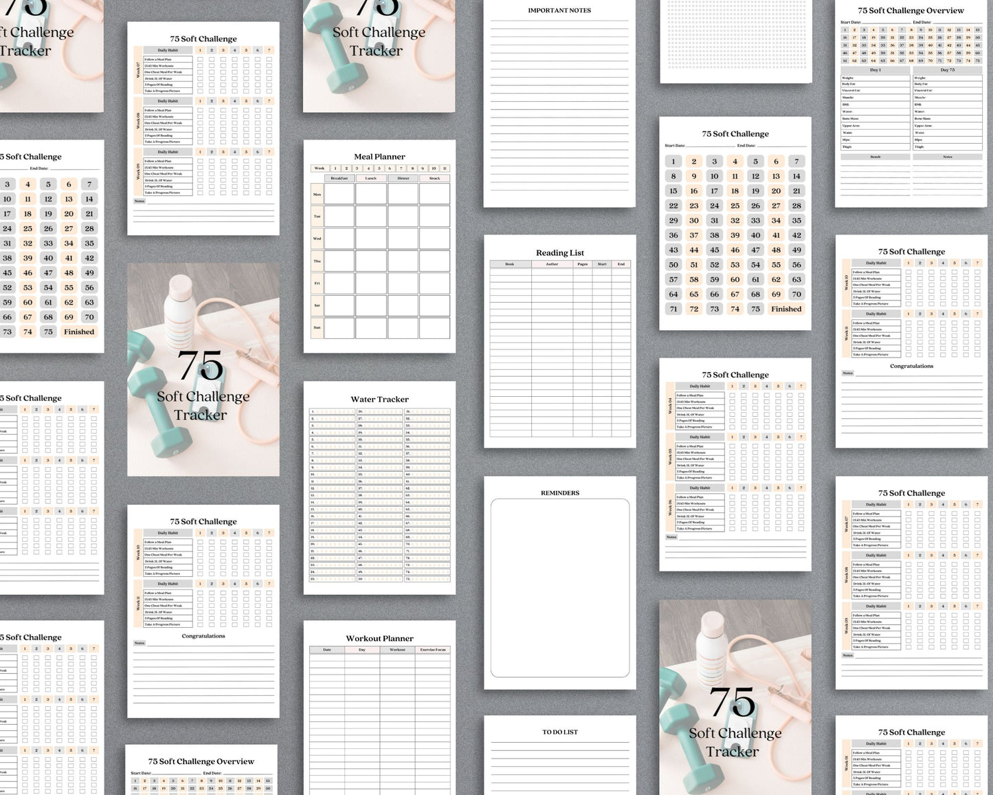 75 Soft Challenge Tracker – Printable Fitness & Wellness Planner | Instant PDF Download