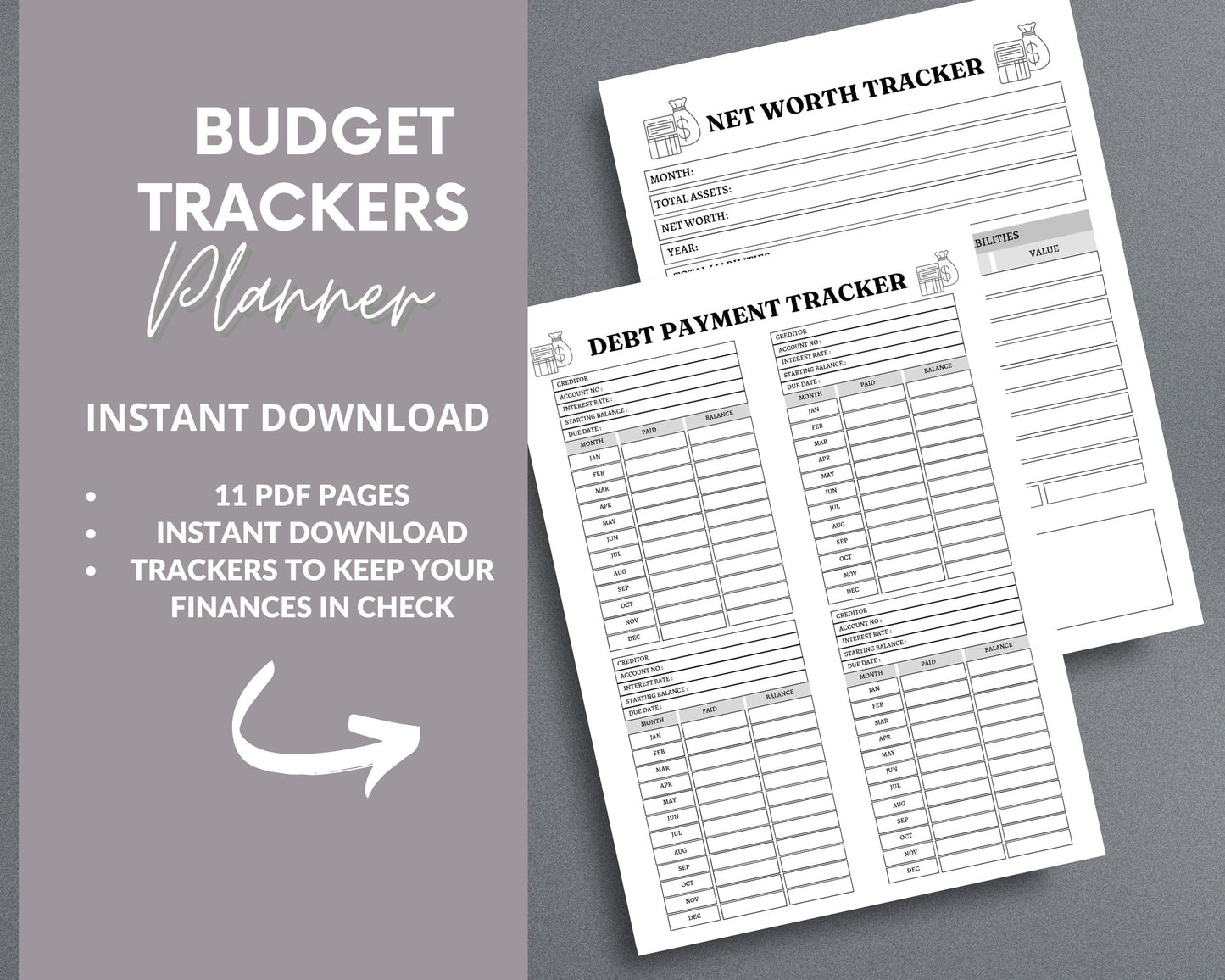 Budget Trackers Planner – Expense, Savings & Debt Management | Printable PDF for Printing