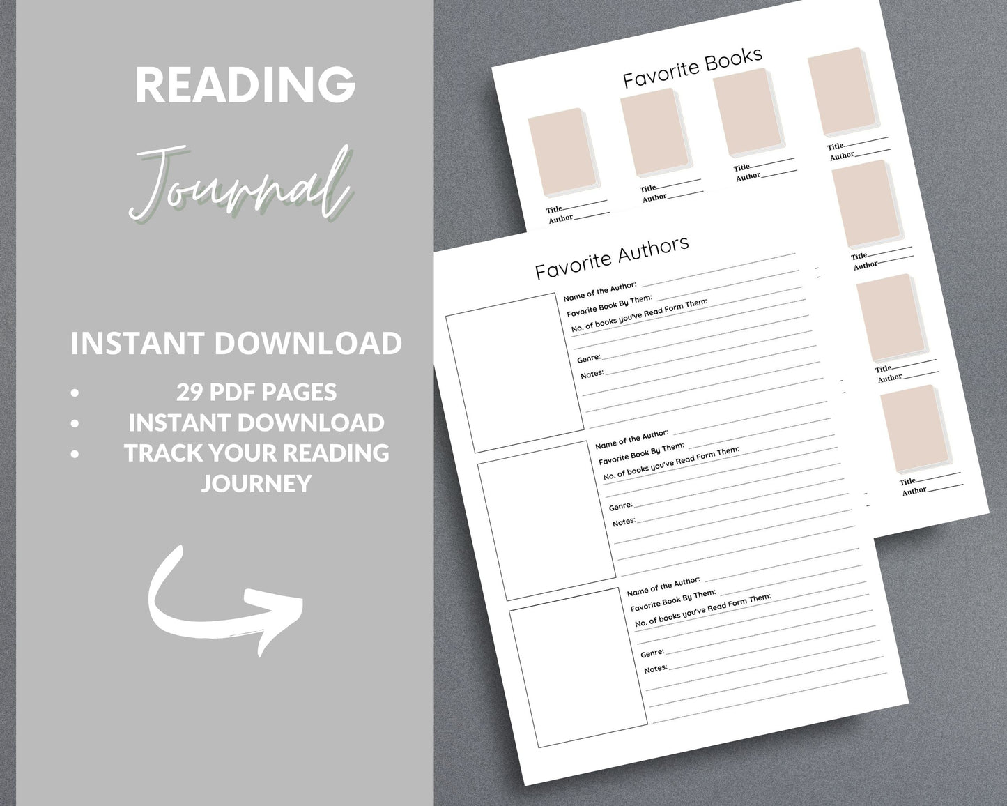 Reading Journal – Track Books, Reviews & Reading Challenges | Printable PDF for Printing