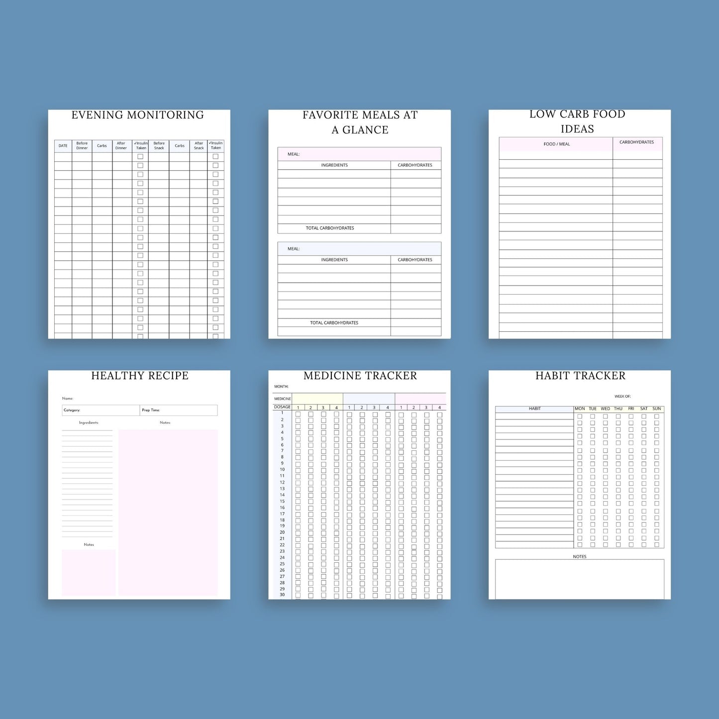 Blood Sugar Planner | Diabetes Log Book | Printable Glucose Tracker PDF