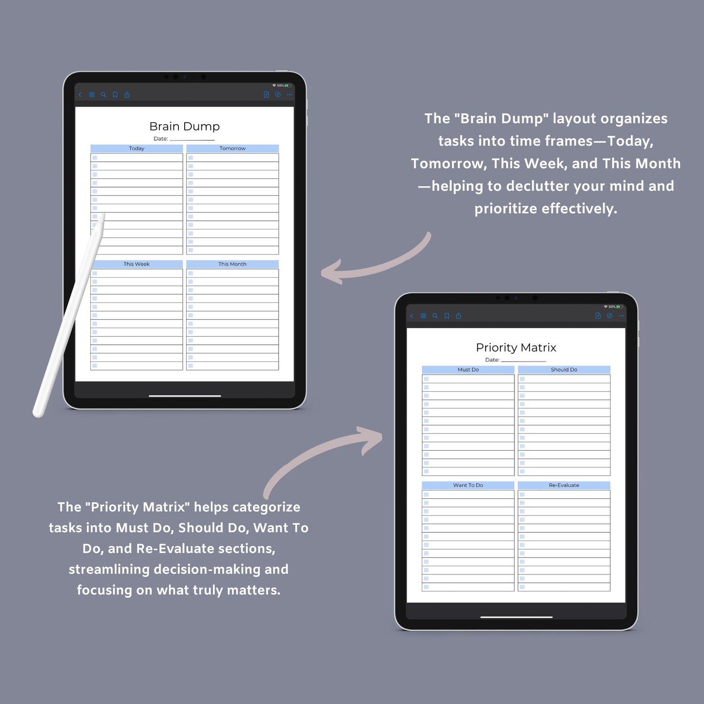 Brain Dump Journal | Printable Productivity Planner | Digital PDF