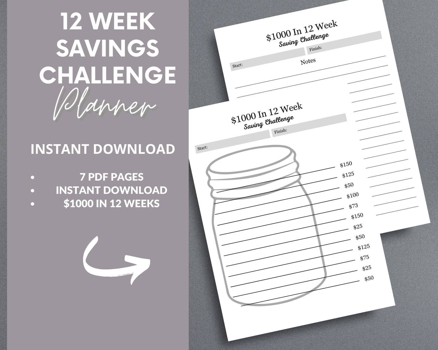 12-Week Savings Challenge – Achieve Your Financial Goals & Save Money Fast | Printable PDF
