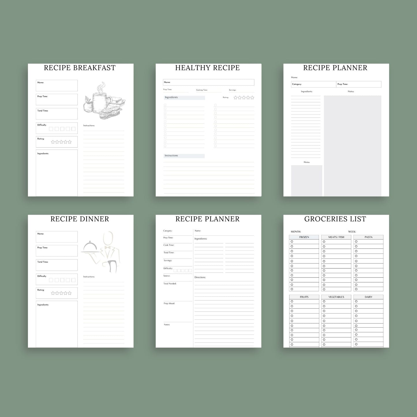 The Meal Planner – Digital Weekly & Monthly Meal Planning, Grocery List & Recipe Organizer | Printable PDF