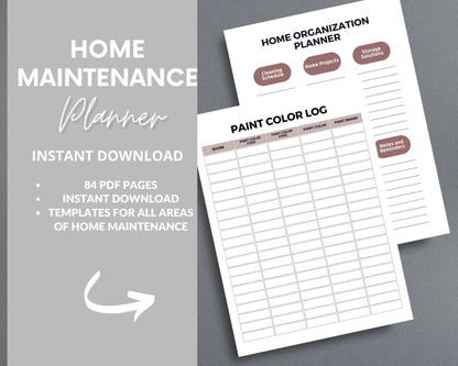 Home Maintenance Planner – Track Repairs, Expenses & Cleaning Schedules | Printable PDF