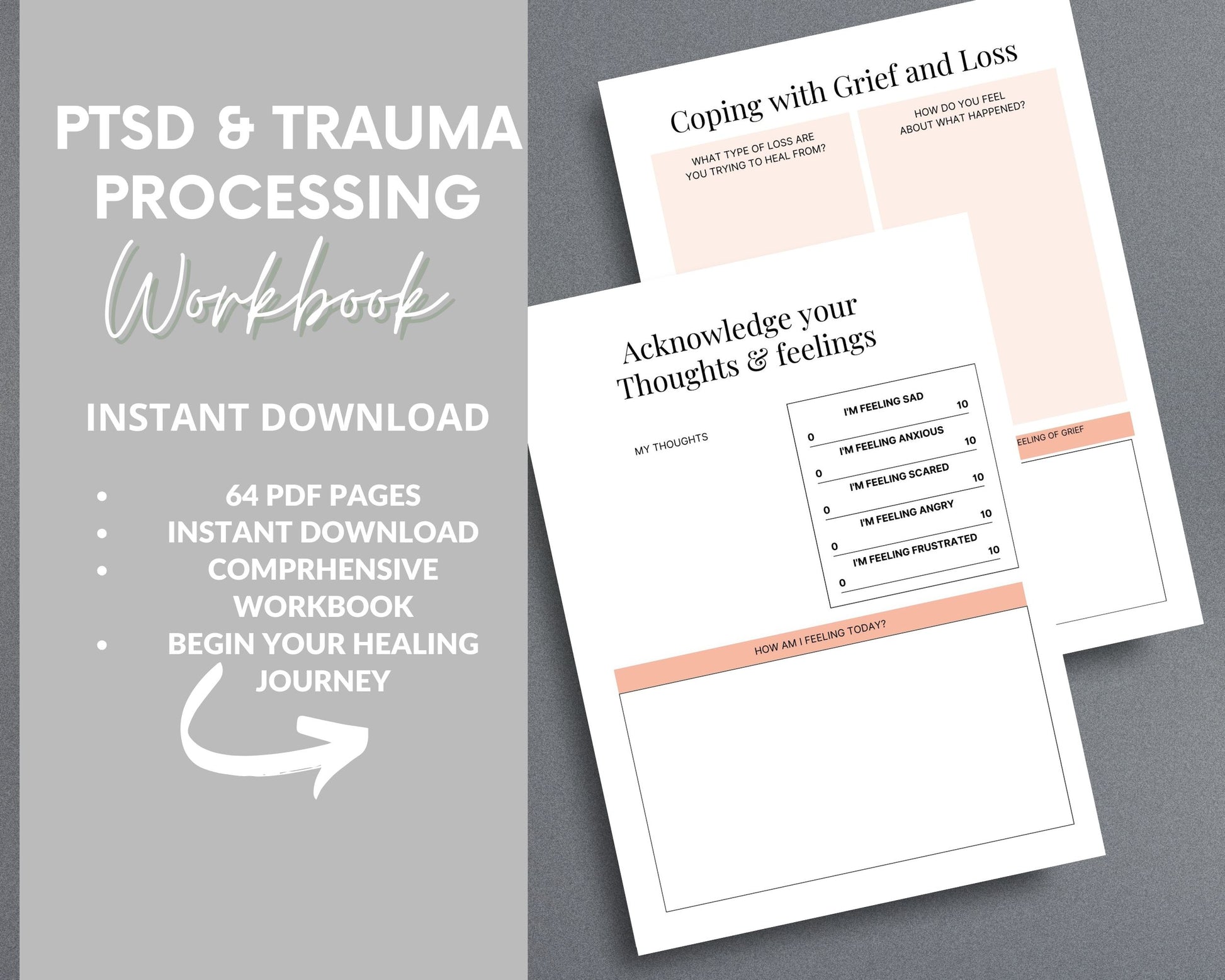 PTSD & Trauma Processing Workbook – Heal, Reflect & Overcome Trauma | Printable PDF