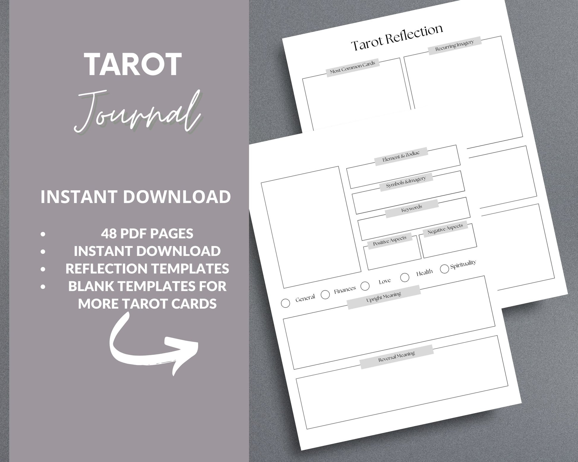Tarot Journal – Record Readings, Interpretations & Spiritual Insights | Printable PDF