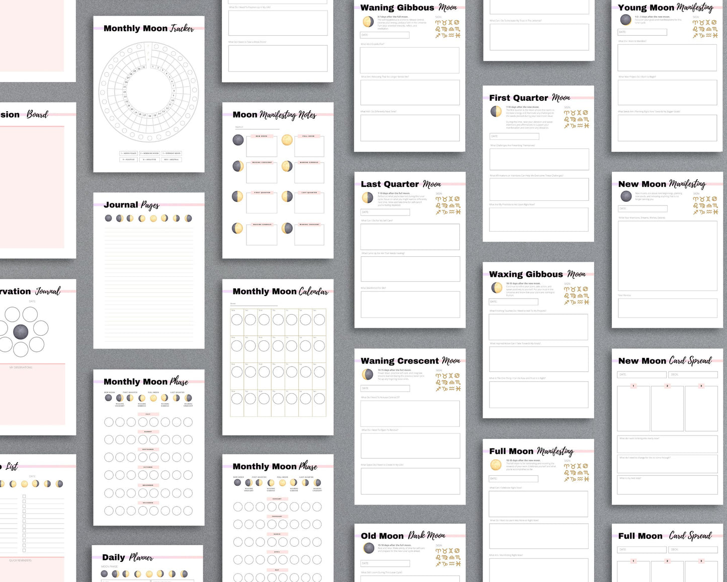 Moon Journal – Track Lunar Cycles, Set Intentions & Manifest with the Moon | Printable PDF