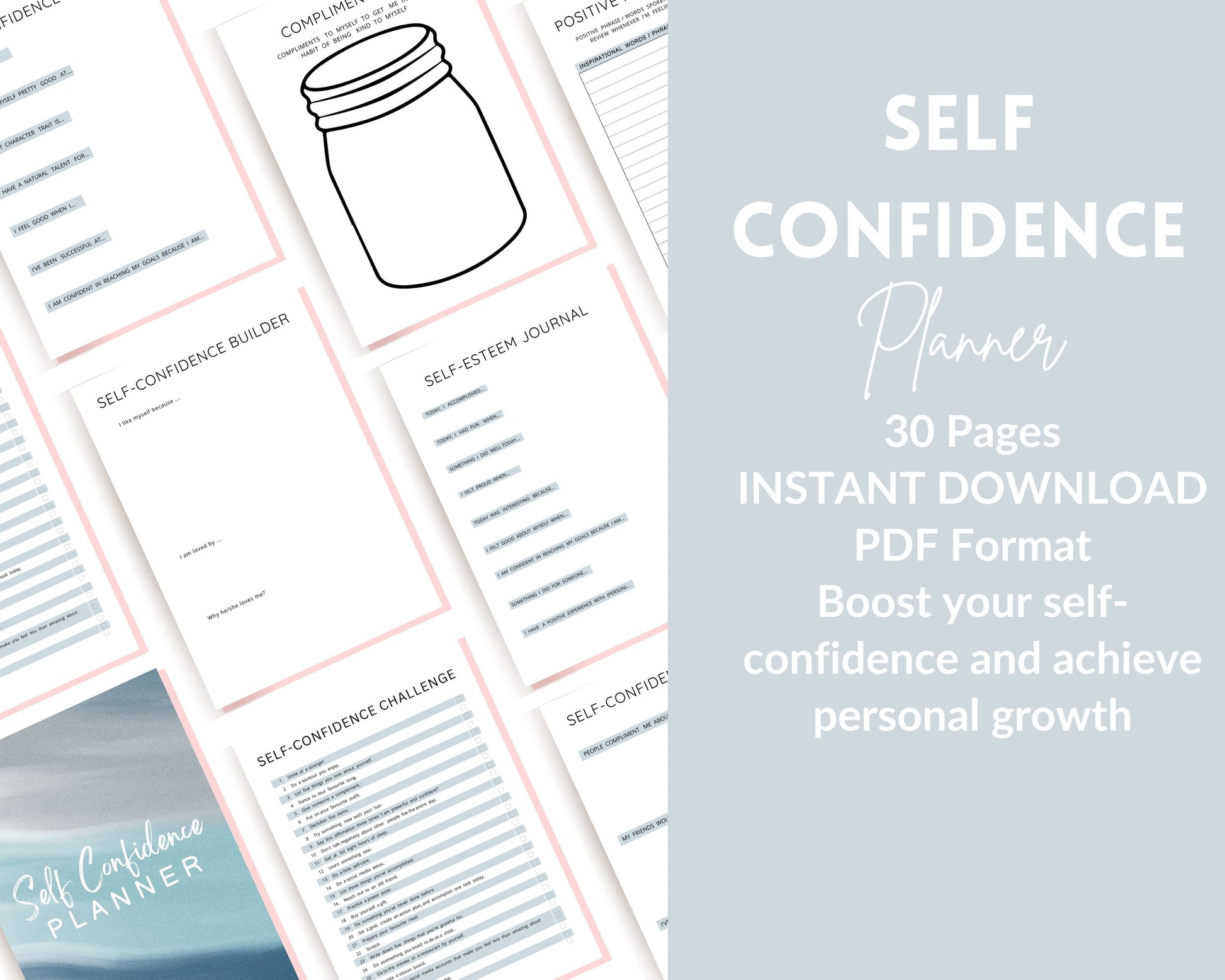 Self-Confidence Planner – Build Self-Esteem, Overcome Doubt & Boost Positivity | Printable PDF 