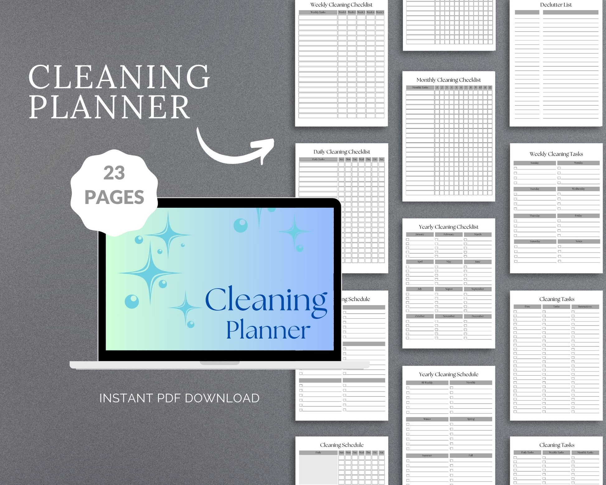 Cleaning Planner – Organize Daily, Weekly & Monthly Household Tasks | Printable PDF 
