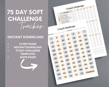 75 Soft Challenge Tracker – Printable Fitness & Wellness Planner | Instant PDF Download