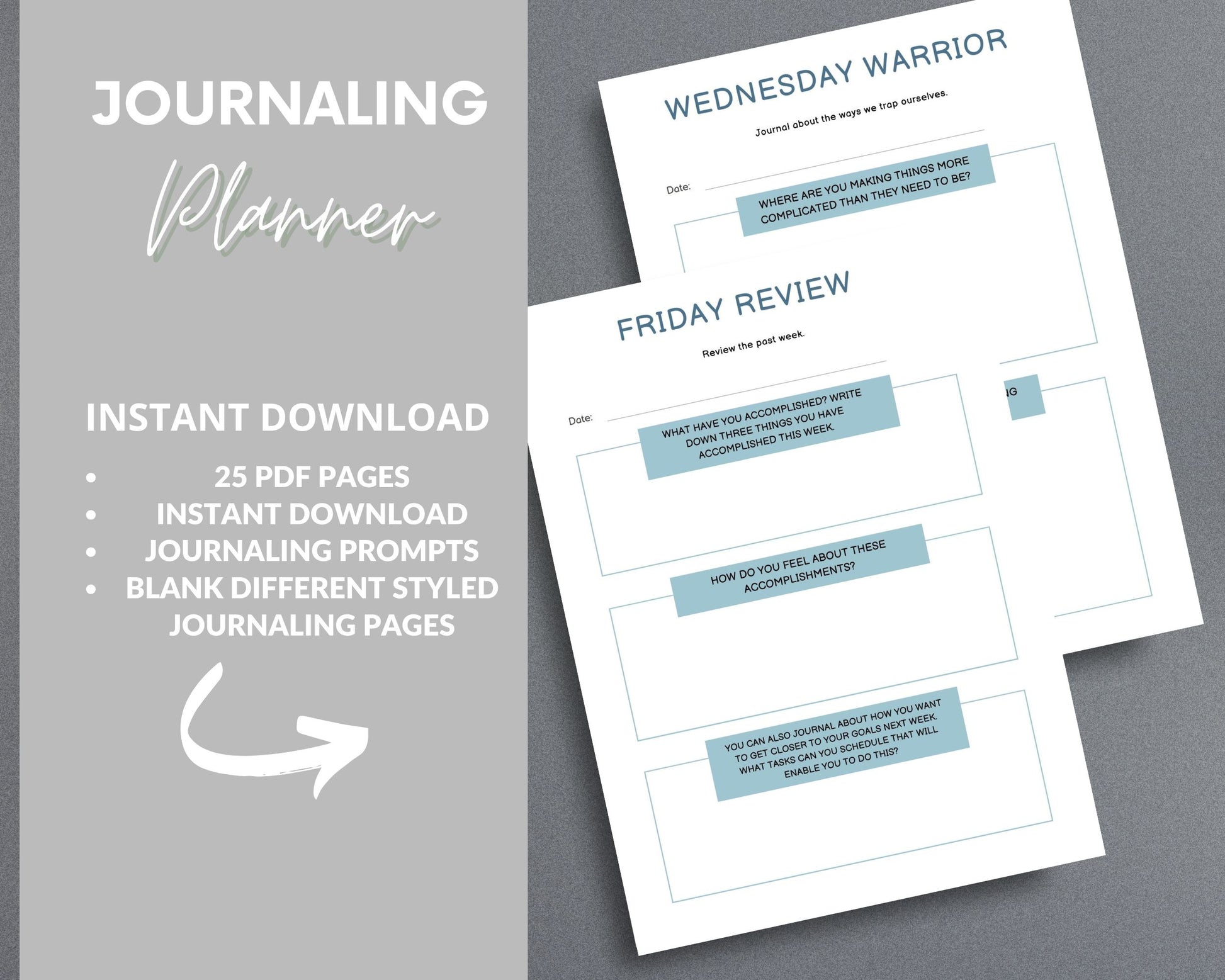 Journaling Planner – Cultivate Self-Reflection & Daily Mindfulness | Printable PDF