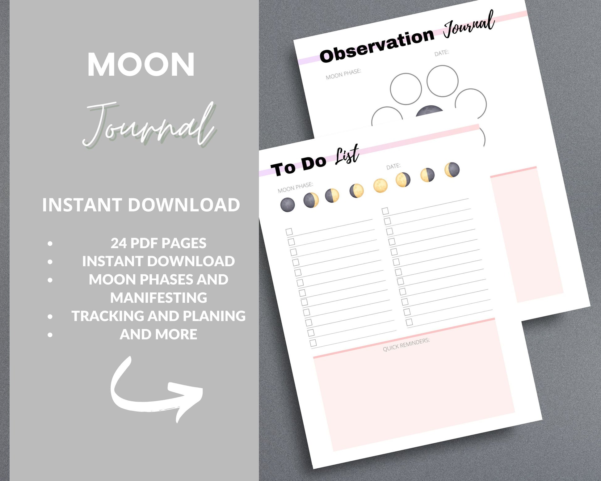 Moon Journal – Track Lunar Cycles, Set Intentions & Manifest with the Moon | Printable PDF
