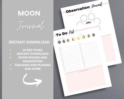 Moon Journal – Track Lunar Cycles, Set Intentions & Manifest with the Moon | Printable PDF