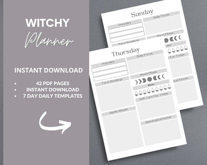 Witchy Planner – Track Rituals, Moon Phases & Tarot Readings | Printable PDF