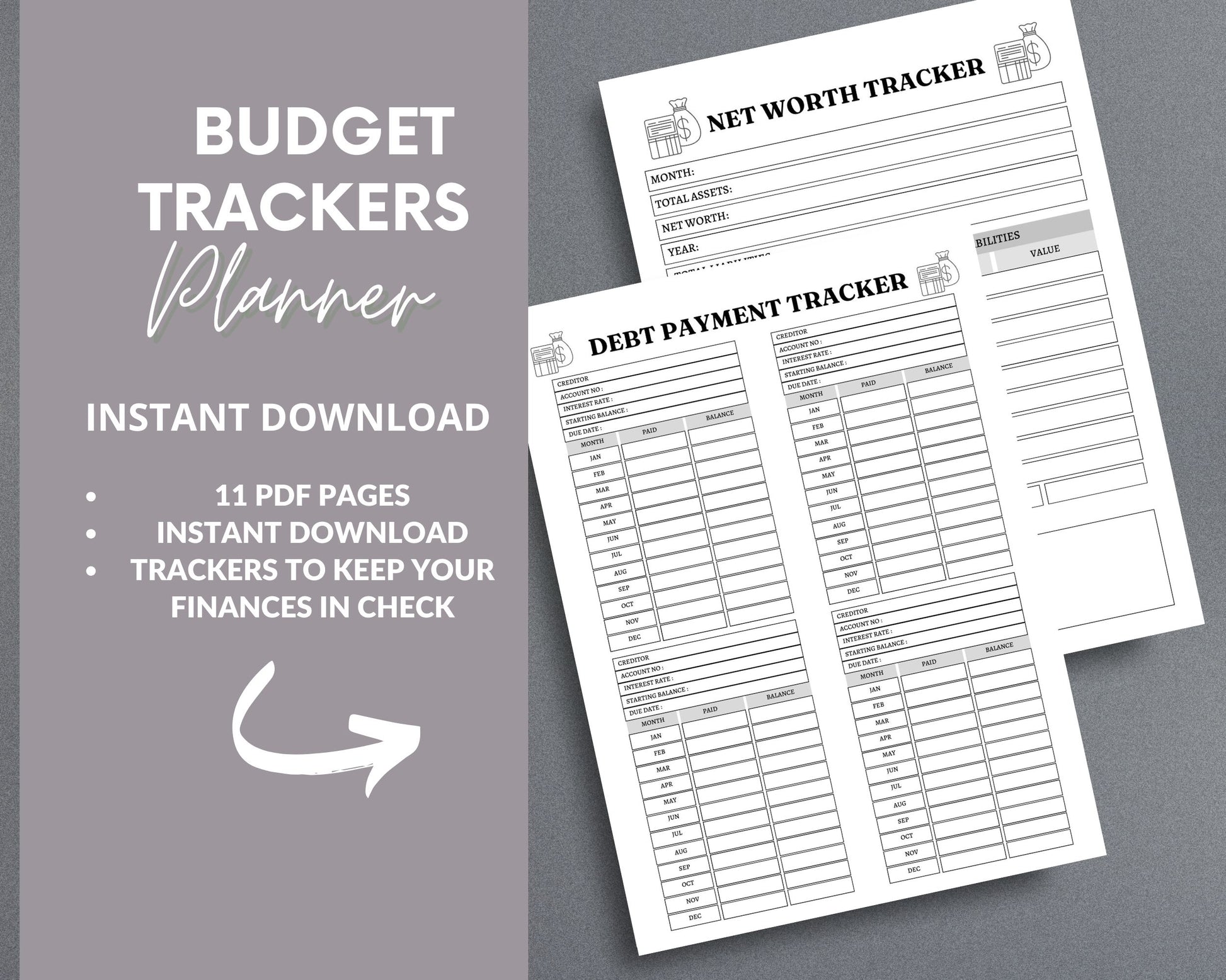 Budget Trackers Planner – Expense, Savings & Debt Management | Printable PDF for Printing