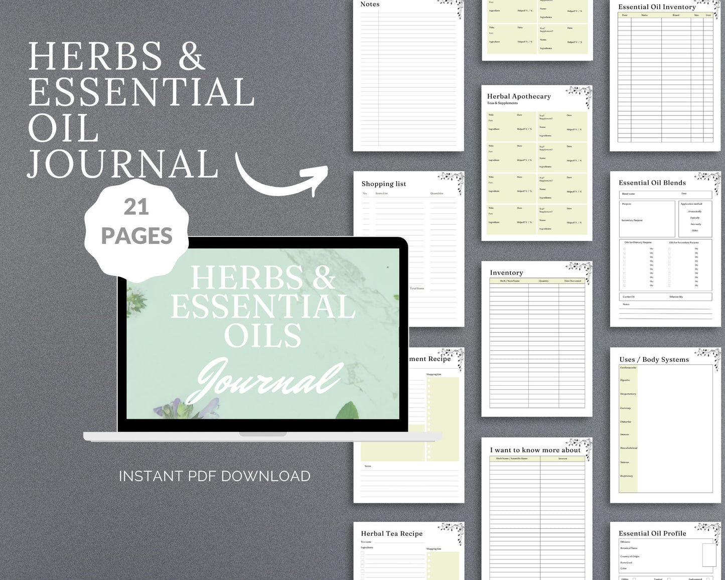 Herbs & Essential Oils Planner – Track Herbal Remedies & Natural Healing | Printable PDF