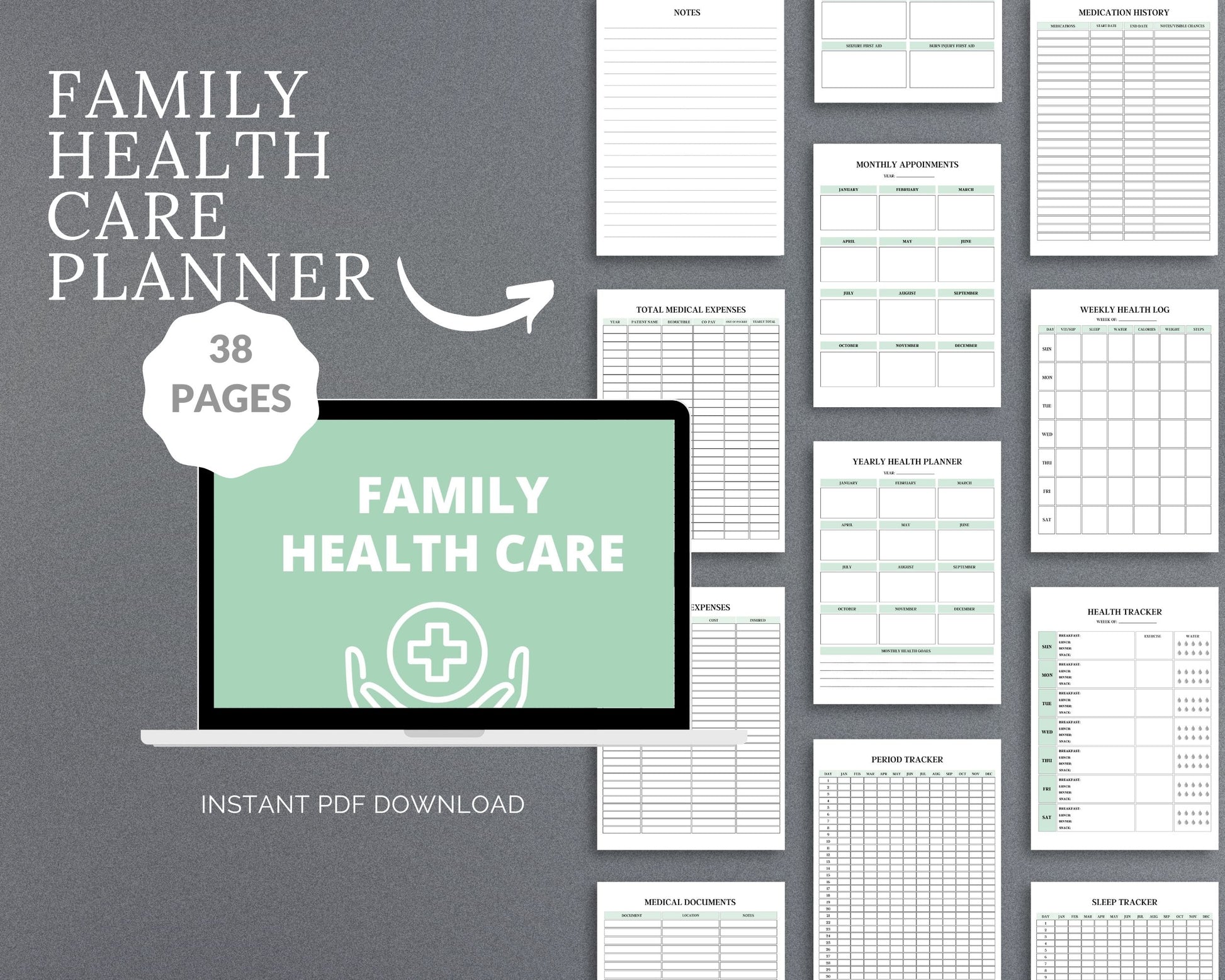 Family Health Care Planner – Track Medical History, Appointments & Health Records | Printable PDF
