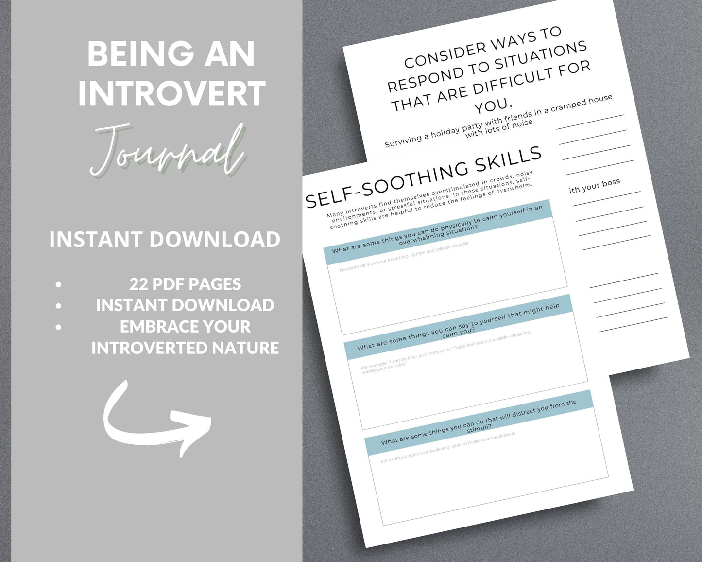 Being an Introvert Journal – Self-Discovery, Coping Skills & Self-Care | Printable PDF