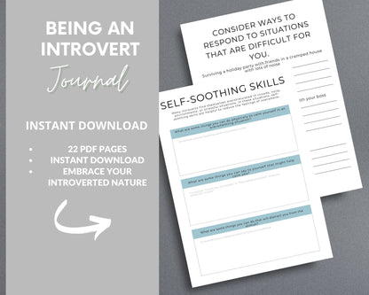 Being an Introvert Journal – Self-Discovery, Coping Skills & Self-Care | Printable PDF
