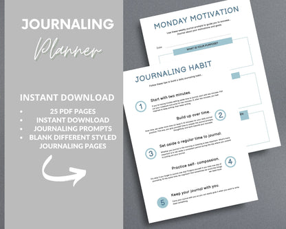 Journaling Planner – Cultivate Self-Reflection & Daily Mindfulness | Printable PDF