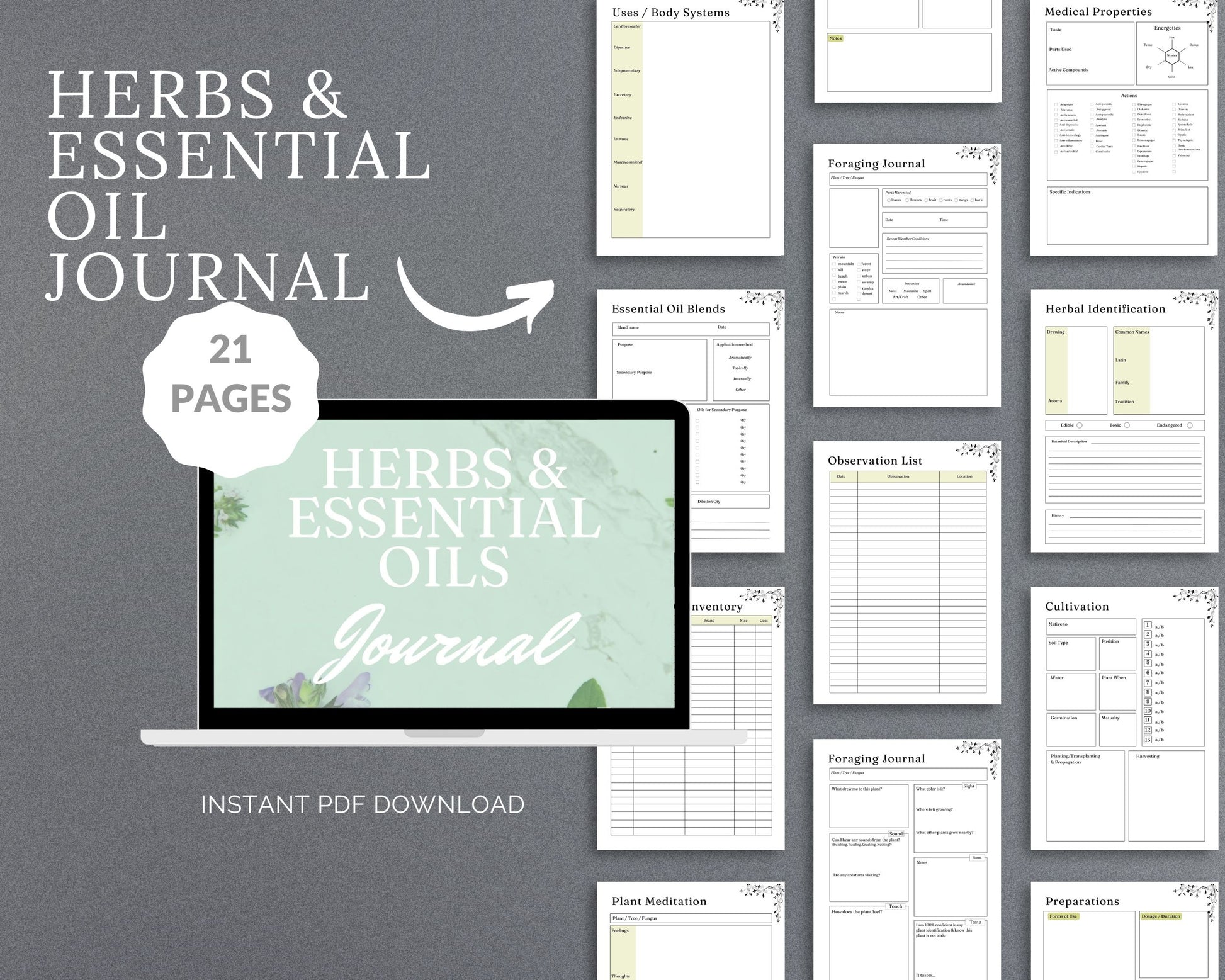 Herbs & Essential Oils Planner – Track Herbal Remedies & Natural Healing | Printable PDF