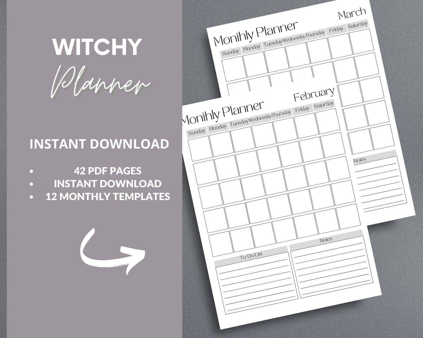 Witchy Planner – Track Rituals, Moon Phases & Tarot Readings | Printable PDF