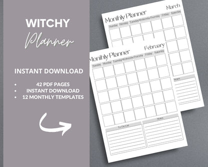 Witchy Planner – Track Rituals, Moon Phases & Tarot Readings | Printable PDF