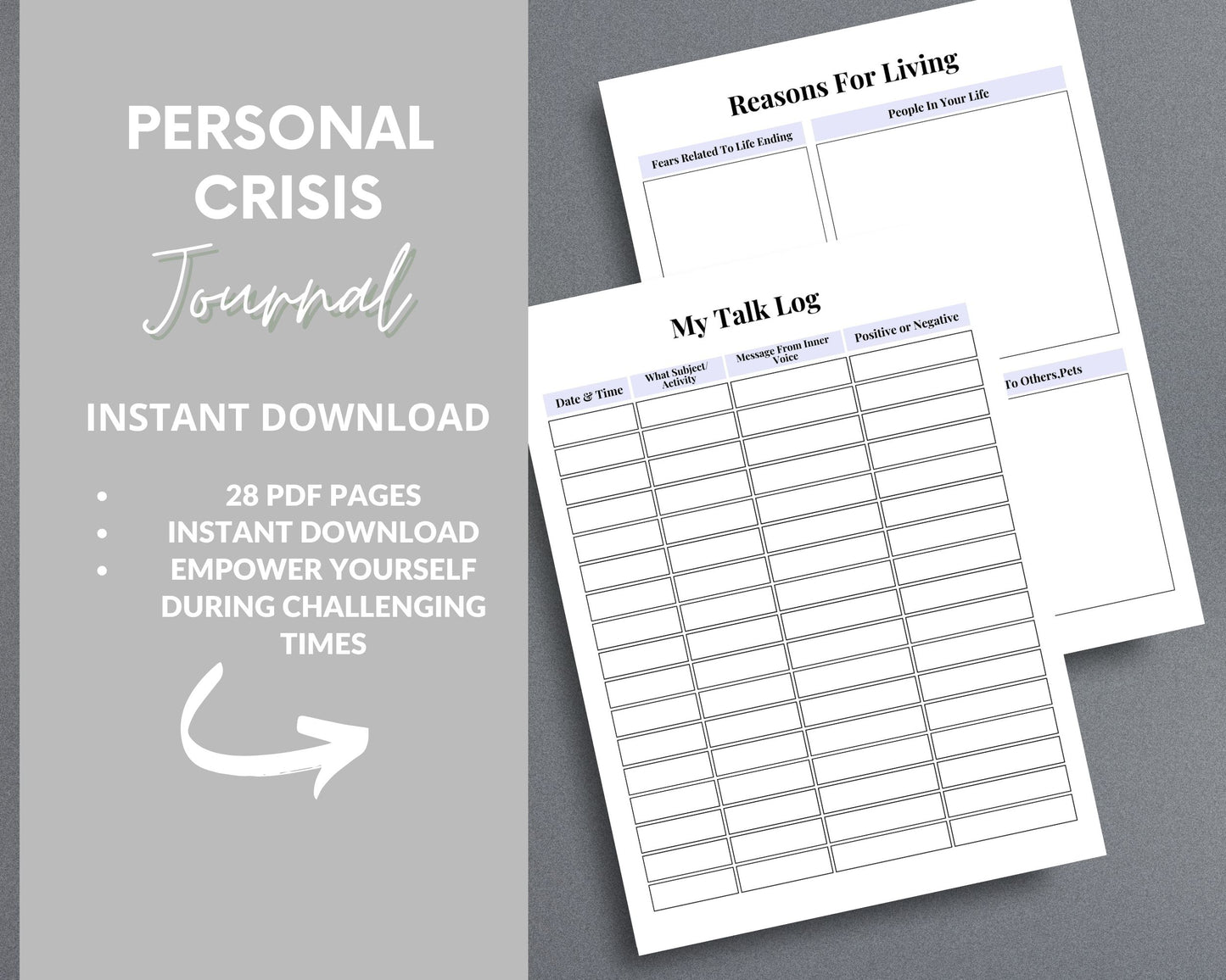 Personal Crisis Plan Journal – Mental Health Safety Plan & Coping Strategies | Printable PDF