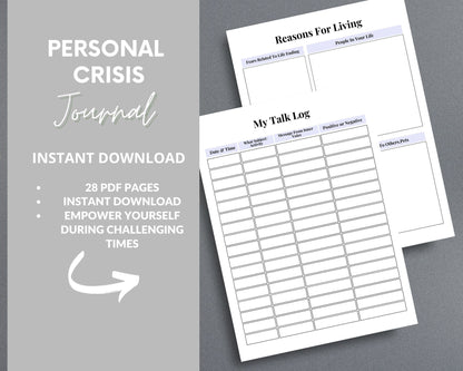 Personal Crisis Plan Journal – Mental Health Safety Plan & Coping Strategies | Printable PDF