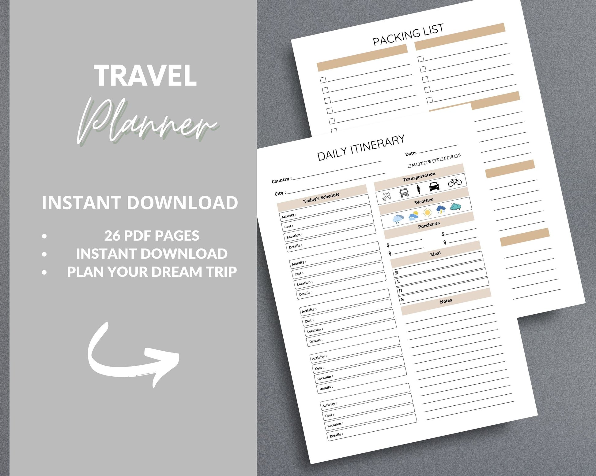 Travel Planner – Plan, Budget & Organize Your Perfect Trip | Printable PDF 