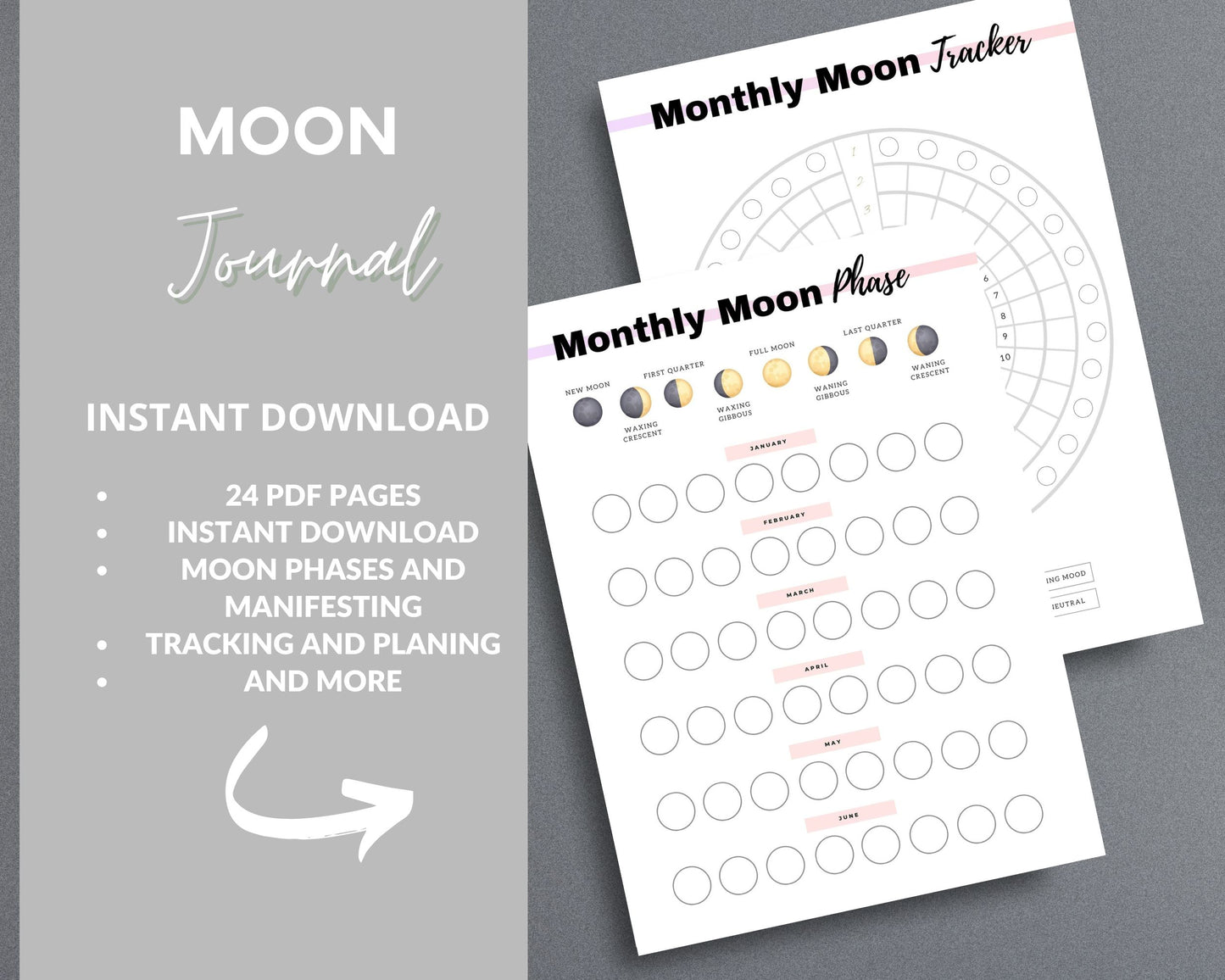 Moon Journal – Track Lunar Cycles, Set Intentions & Manifest with the Moon | Printable PDF