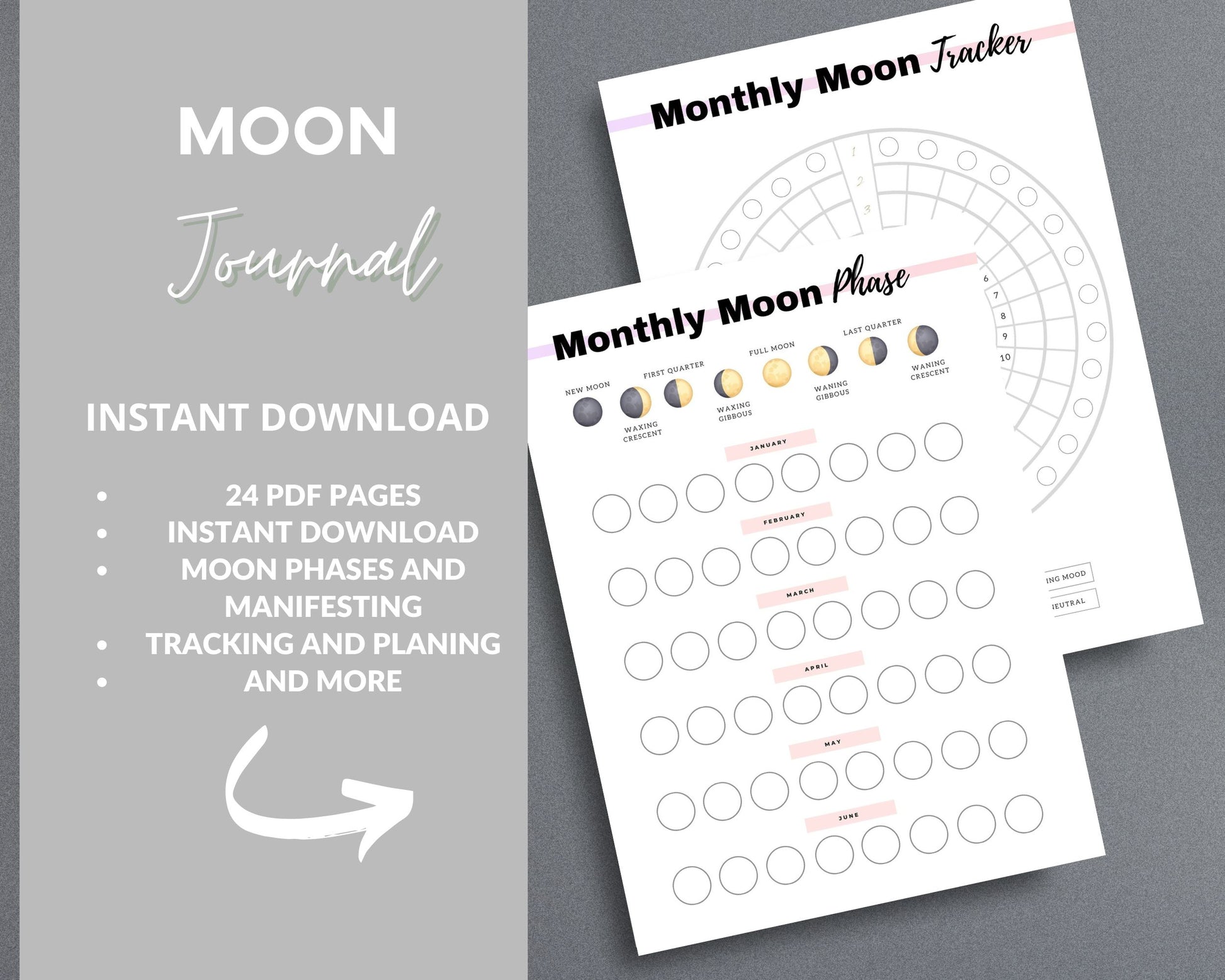 Moon Journal – Track Lunar Cycles, Set Intentions & Manifest with the Moon | Printable PDF