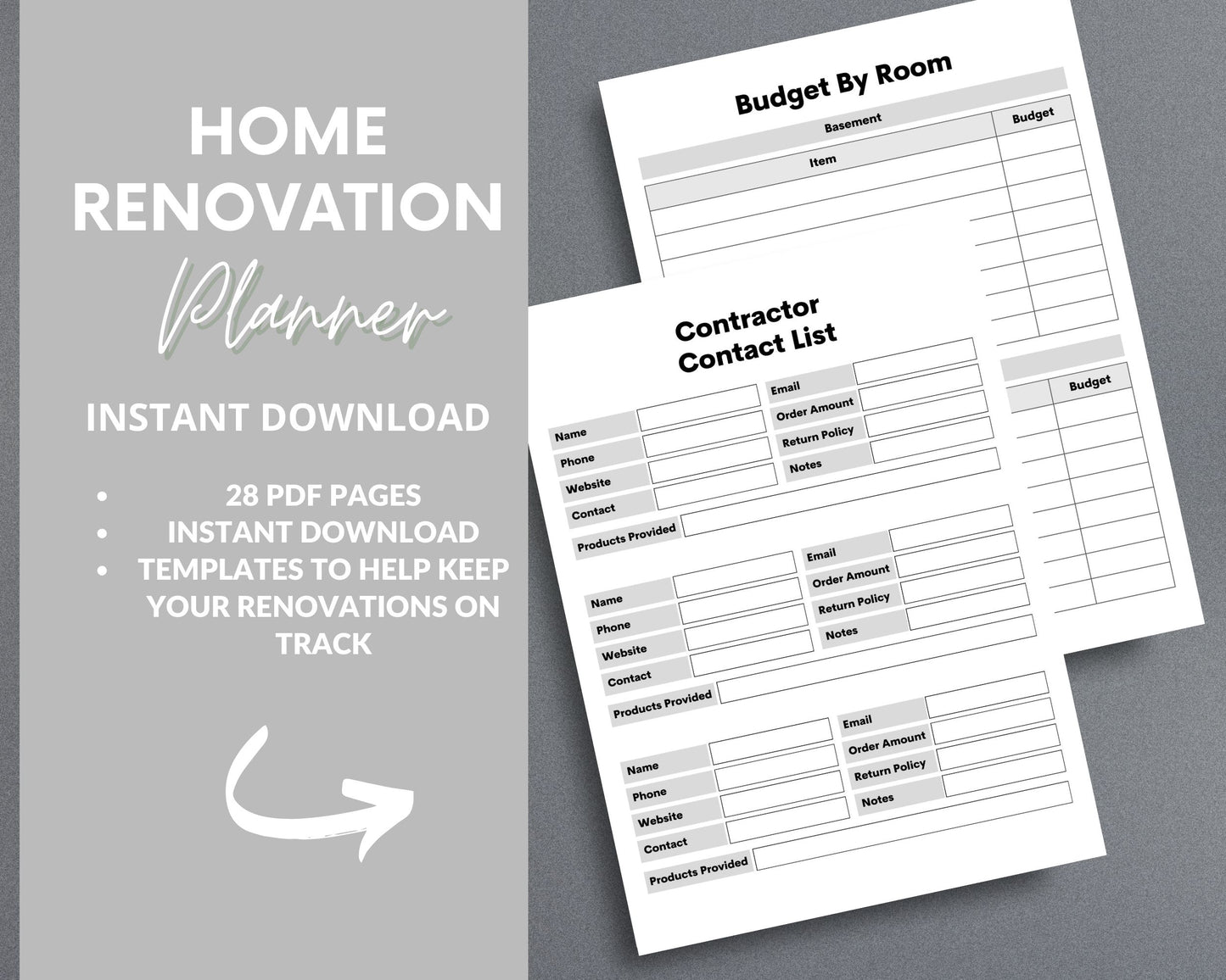 Home Renovation Planner – Budget, Track & Plan Your Remodel | Printable PDF 