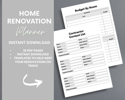 Home Renovation Planner – Budget, Track & Plan Your Remodel | Printable PDF 