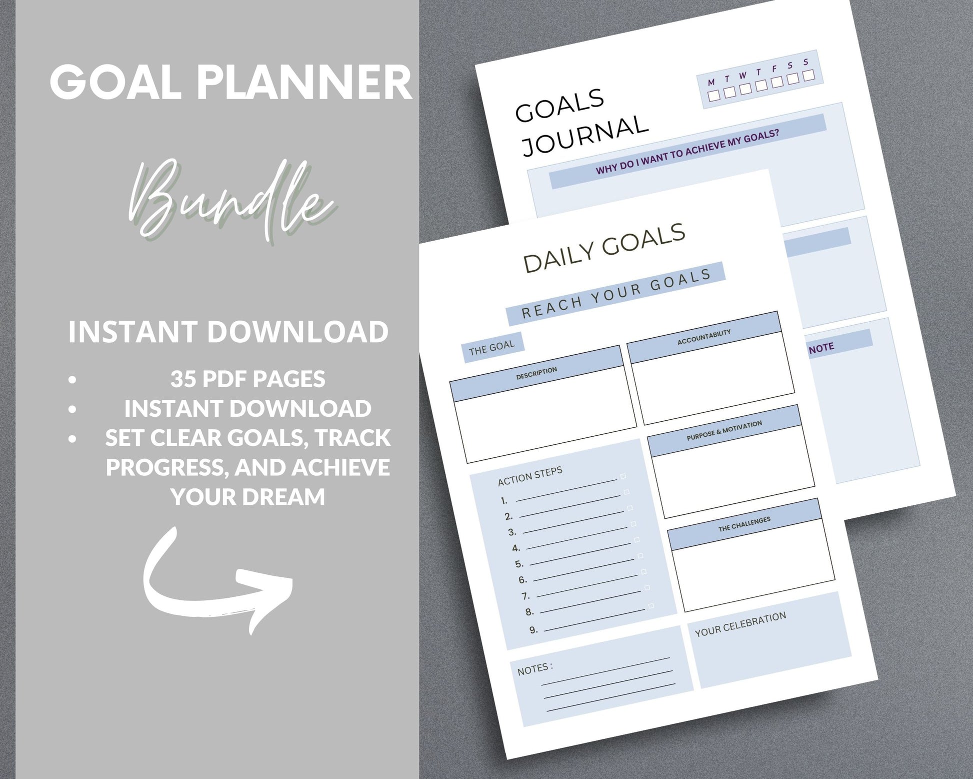 Goal Planner – Set, Track & Achieve Your Goals | Printable PDF
