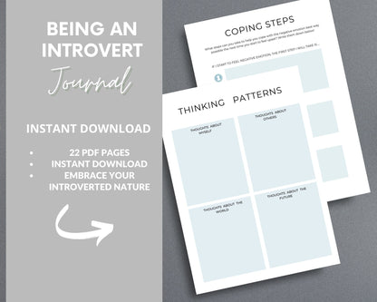 Being an Introvert Journal – Self-Discovery, Coping Skills & Self-Care | Printable PDF