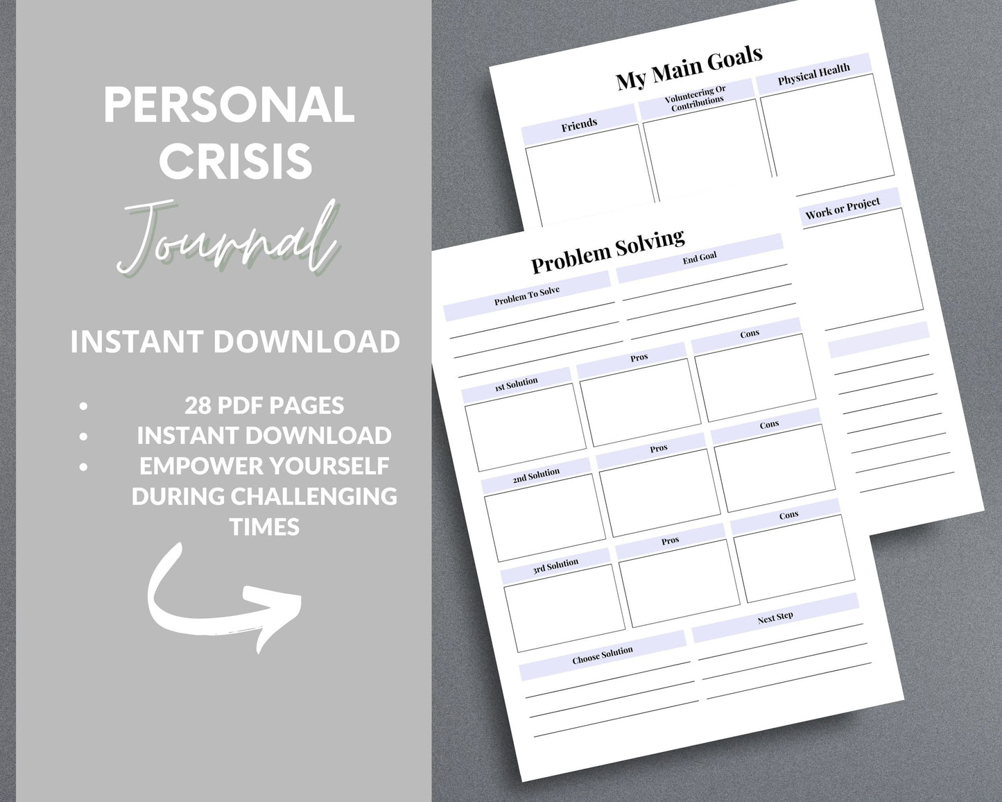 Personal Crisis Plan Journal – Mental Health Safety Plan & Coping Strategies | Printable PDF