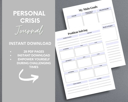 Personal Crisis Plan Journal – Mental Health Safety Plan & Coping Strategies | Printable PDF
