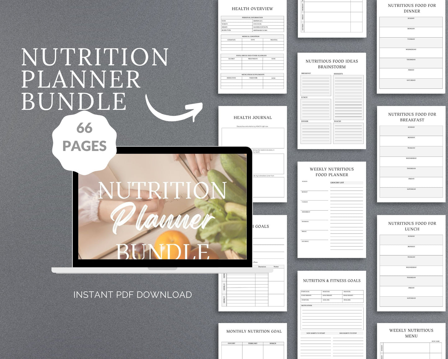 Nutrition Planner – Track Meals, Set Health Goals & Improve Wellness | Printable PDF