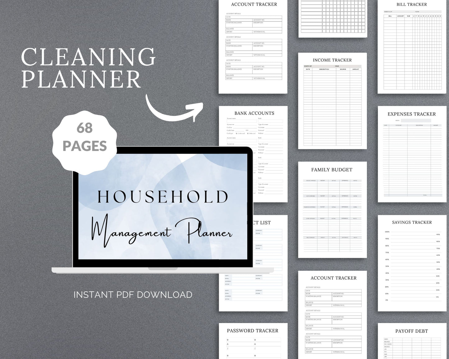 Household Management Planner – Organize Finances, Chores & Home Maintenance | Printable PDF