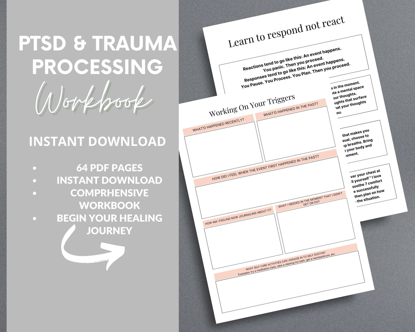 PTSD & Trauma Processing Workbook – Heal, Reflect & Overcome Trauma | Printable PDF
