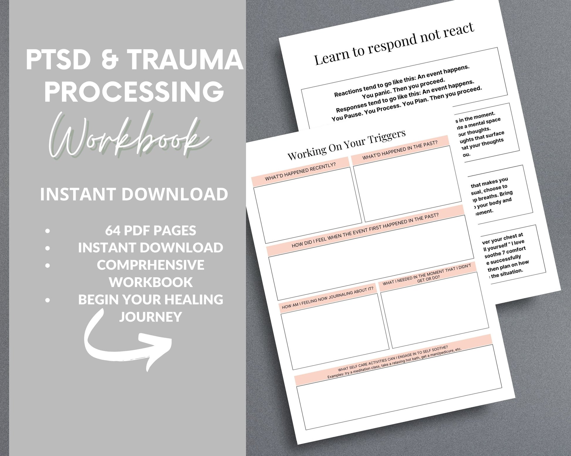 PTSD & Trauma Processing Workbook – Heal, Reflect & Overcome Trauma | Printable PDF