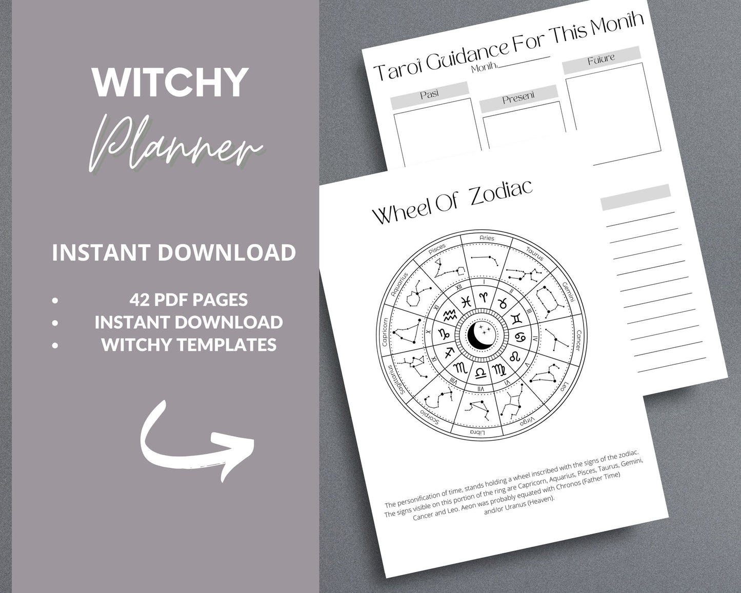 Witchy Planner – Track Rituals, Moon Phases & Tarot Readings | Printable PDF