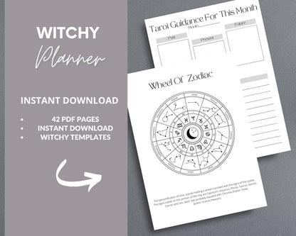 Witchy Planner – Track Rituals, Moon Phases & Tarot Readings | Printable PDF