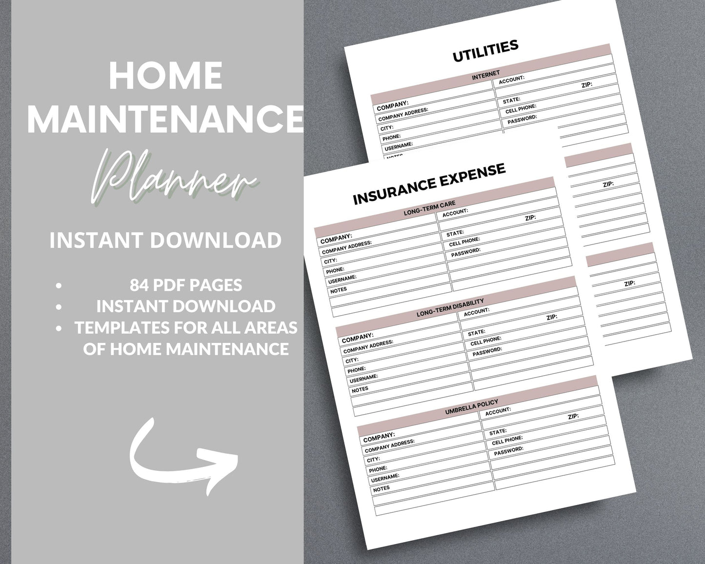 Home Maintenance Planner – Track Repairs, Expenses & Cleaning Schedules | Printable PDF