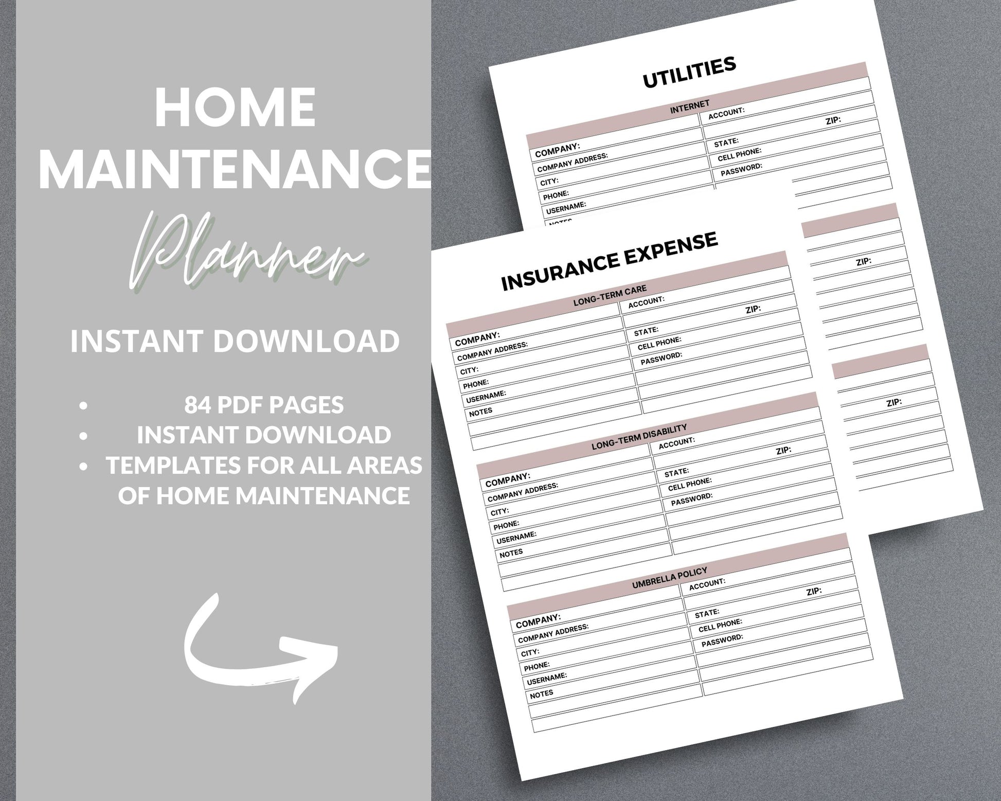 Home Maintenance Planner – Track Repairs, Expenses & Cleaning Schedules | Printable PDF