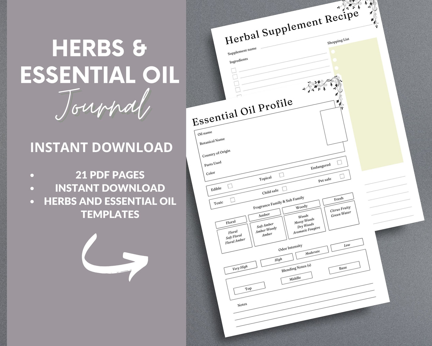 Herbs & Essential Oils Planner – Track Herbal Remedies & Natural Healing | Printable PDF