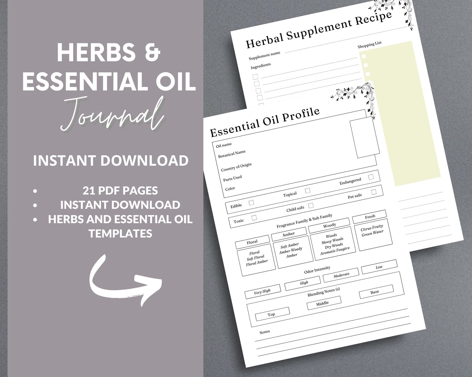 Herbs & Essential Oils Planner – Track Herbal Remedies & Natural Healing | Printable PDF