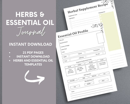 Herbs & Essential Oils Planner – Track Herbal Remedies & Natural Healing | Printable PDF