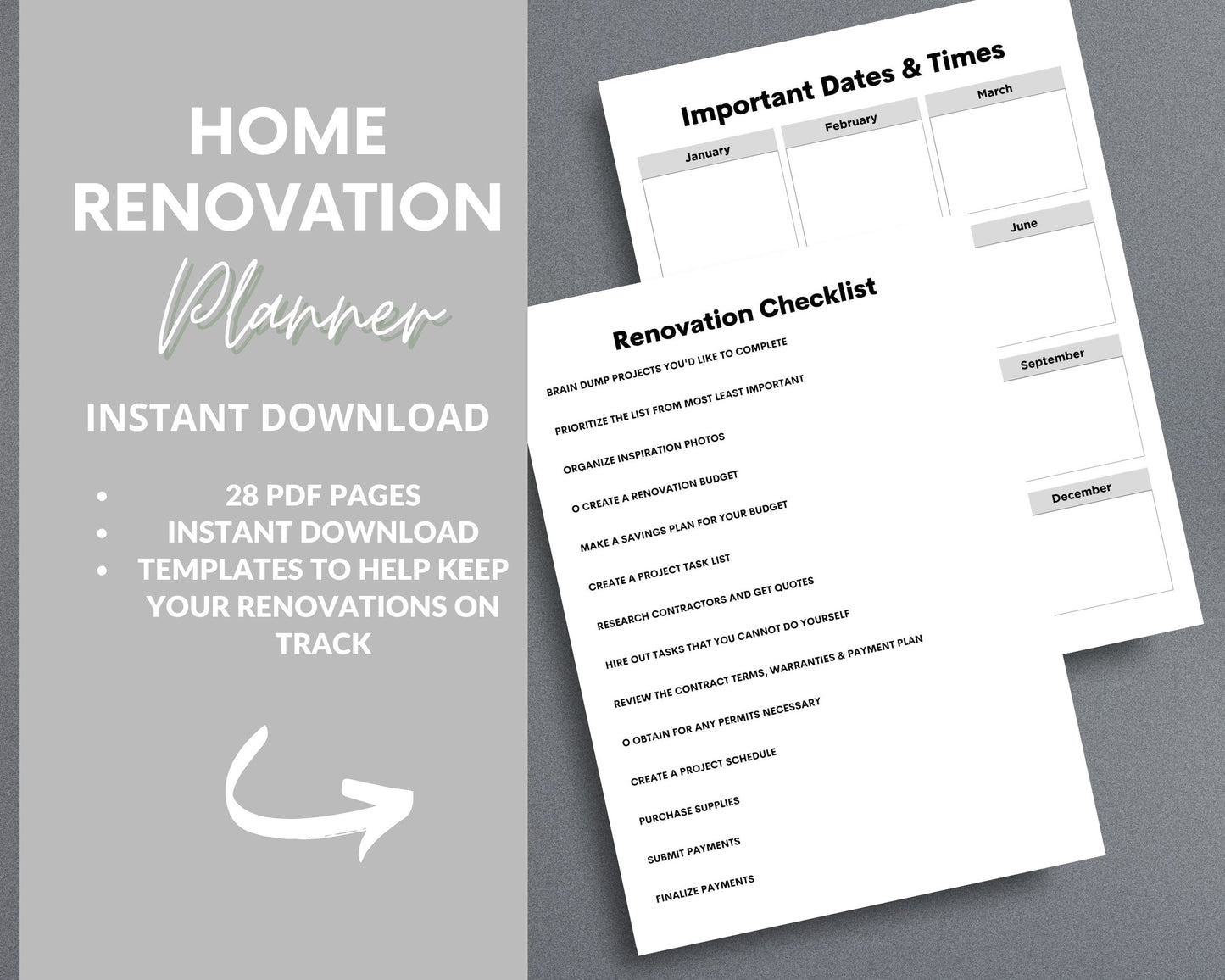 Home Renovation Planner – Budget, Track & Plan Your Remodel | Printable PDF 